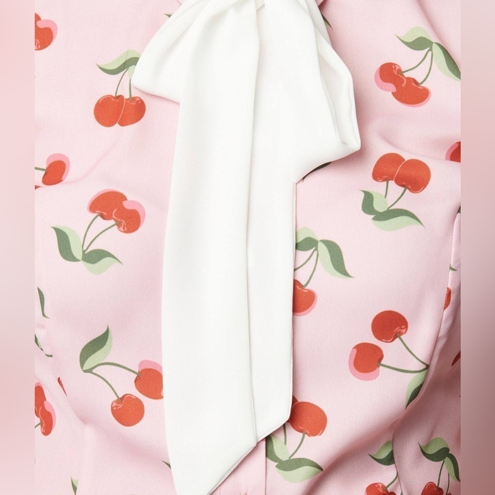 Cherry Short Sleeve Tie Front Blouse - Picture 8 of 8